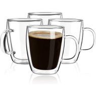 YUNCANG Double Wall Coffee Mugs, (4-Pcak) 16 Ounces-Clear Glass Cups with Handle,lnsulated,Cappuccin