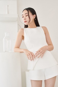 Cont.official Zoey Top เสื้อแขนกุด แพทเทิร์นเก๋ ตัดต่อเอว มีดีเทลชิ้นตลบด้านหน