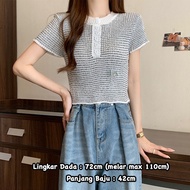 LNR Shop Blouse T Shirt Lengan Pendek Balon Puff Sleeve Short Atasan Detail Full Crop Top Bahan Raju
