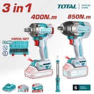 TOTAL Li-ion 2Pcs Impact Wrench Kit (400NM & 850NM) + Battery + Charger + Impact Socket (10Pcs) + Wo