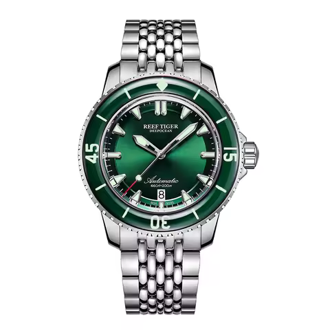 Reef Tiger Men Diver Watch 44mm Automatic Mechanical Wristwatch 200M Waterproof Luminous Sapphire Be