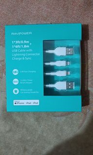 Ravpower 2 usb cable with lightning connector charge &sync (1.3 ft/0.8m and 1.6ft /1.8m) and