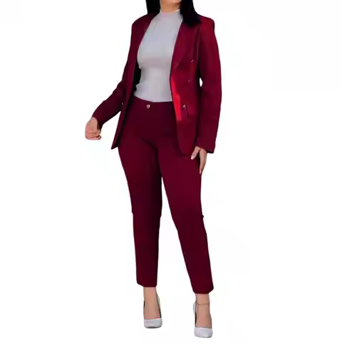 Formal Clothes Elegant Double-breasted Coat Trousers Set for Women Formal Wear Outfit with Slim Fit 