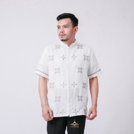 Baju Koko Tangan Pendek Broken white Polikatun Semi Sutra Bintik Premium Motif Bordir Mewah Kekinian