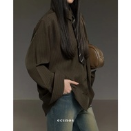 PRELOVED ECINOS - Striped Oversized Shirt (Espresso L-XL)