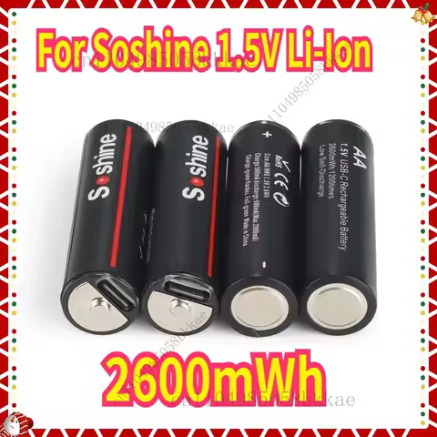 For Soshine 1.5V LiIon Rechargeable Battery AA Lithium Batteries 1200 Times Cycle TypeC AA Battery w