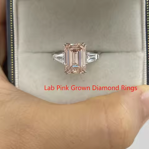 IGI Certified 4CT Emerald Cut Pink Color VS-VVS Lab Grown Diamond CVD HPHT Diamond Ring Platinum 950
