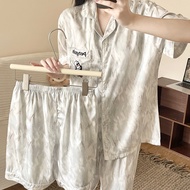 [Chest Pad Pajamas] Ice Snow Silk Pajamas Summer Ice Snow Silk Three-Piece Pajamas Women with Chest 