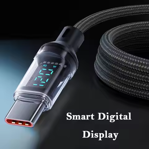 120W USB A to Type C Cable With LED Display 100W Type C To Type C Data Cord Super Fast Charging Cabl