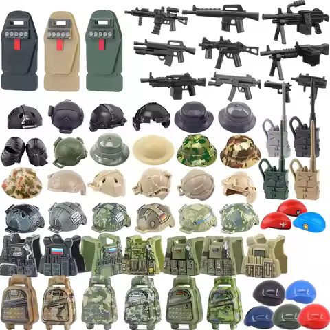 MOC Military Gun Waffen Building Blocks Soldier M16 M4 Rifle Submachine Gun US Printed Helmet Beret