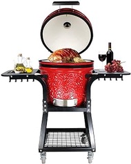 16" Ceramic Grill, Roaster and Smoker. BBQ Grill, Multifunctional Portable Folding Charcoal Barbecue with Shelf and Trolley, Outdoor Kitchen Style Egg Ceramic Bbq Grill