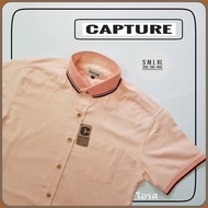 Capture Shirt เสื้อเชิ้ตผู้ชาย โปโลเชิ้ตแขนสั้น สีโอรส มีถึงอก 48 นิ้ว