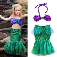 Baby girl two-piece swimsuit top Bikini Halter pearl shell hanging neck + Tulle embroidery patch ski
