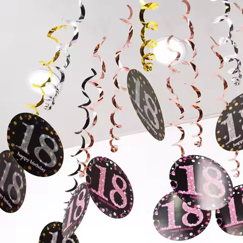 6pcs PVC 18 21 30 40 50 Years Old Spiral Happy Birthday Swirl Hanging Ornaments Party Background Lay