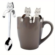 1pc Stainless Steel Coffee Spoon Lovely Cute Cat Shape Teaspoon Dessert Snack Scoop Ice Cream Mini S