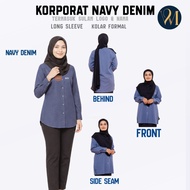 (Ready Stock) KORPORAT NAVY DENIM LONG SLEEVE BOLEH SULAM LOGO & NAMA WANITA