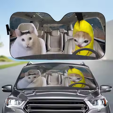 Funny Meme Car Sunshade Huh Cat Banana Cat Windshield Shade, Cute Animal Meme Car Accessory, Cat Lov