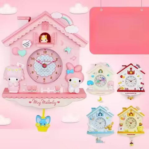 Sanrio New Hello Kitty Kuromi My Melody Cinnamoroll Pompompurin Pochacco Clock Decoration Room Fashi