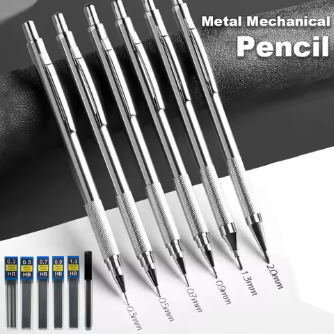 Metal Mechanical Pencil 0.3/0.5/0.7/0.9/1.3/2.0/3.0mm HB Pens For Student Drawing Writing Pen Office