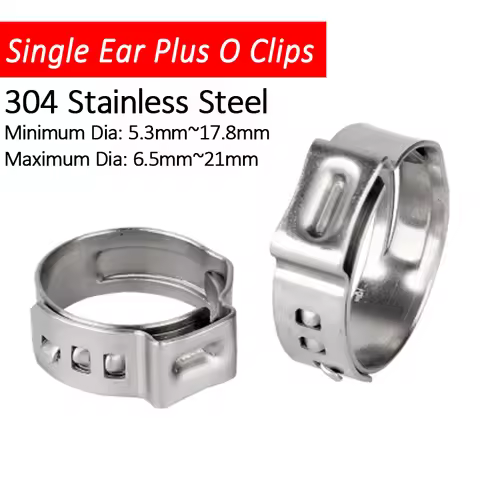Single Ear 304 A2 Stainless Steel Hose Clamps O Clips for Fuel Water Air Pipe 5.3/5.8/6.5/6.8/7.3mm-