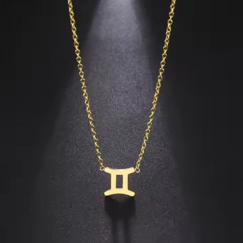 Amaxer Stainless Steel Zodiac Necklaces 12 Constellation Necklace CZ Astrology Aries Gemini Virgo Bi