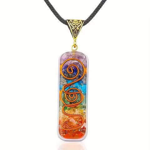 1pcs 7-chakra reiki stone pendant necklace, yoga balancing stone bead jewelry, colorful stone pendan