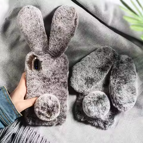 Rabbit Ears warm fluffy Diomand phone Case For Xiaomi Redmi Note 8 7 7A 6 6A A2 A3 GO Y3 K20 CC9 CC9