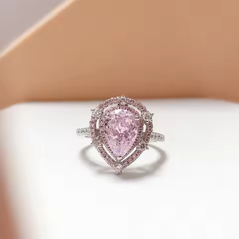 2Ct 10*7mm Pear Cut Lab Created Pink Gem Engagement Diamond Ring for Women Solid 14K White Gold Jewe