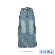 Niyom jeans รุ่น SK15-2 กระโปรงยาวผู้หญิง สียีนส์ แต่งกระเป๋า ผ่าหลัง