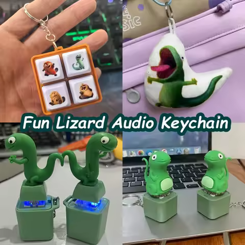 Fun Lizard Audio Keychain Stress Relief Buttons Keyring Clicking Lizard Sound Keychain Pendant Carto