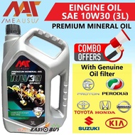 MEAUSU Engine Oil SAE 10W30 10W-30 Mineral (3L) With Oil Filter Perodua Proton Toyota Proton Honda Nissan Kia Hyundai