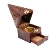 Pyramid Wooden / Kayu Mabkhara incense burner with Bakhoor / incense / gaharu drawer