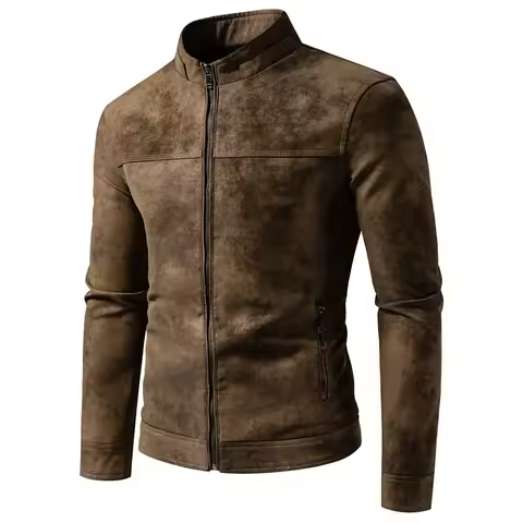 Men's Brown Leather Jacket Black Leather Trench Coat Man Faux Leather Biker Jacket Mens Men's Suede 