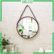 [Amleso] Hanging Mirror Wall Mount Ornament Wood Framed Art Circle Mirror Makeup Mirror