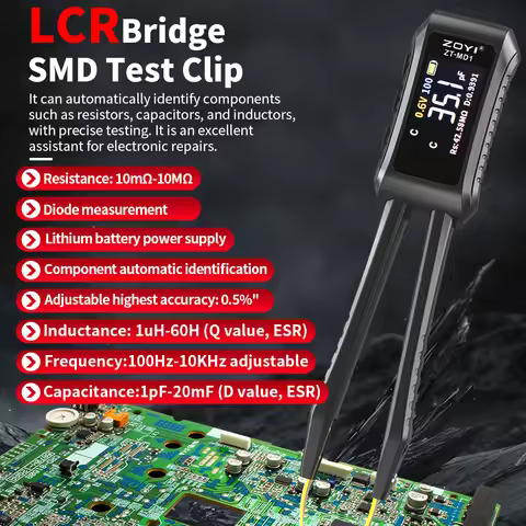 ZOYI ZT-MD1 Digital Smart Tweezer LCR SMD ESR Tester Resistance Capacitance Inductance Continuity Di