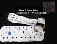 13 Amp 4 Gang 4.5m Extension Cord Trailing Socket Extension Plug Socket SIRIM