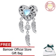 BAMOER สร้อยข้อมือและสร้อยคอรูปหัวใจสีเงินแท้925เครื่องรางรูปหัวใจสำหรับสร้อยข้อมือและสร้อยคอสตรีเคร