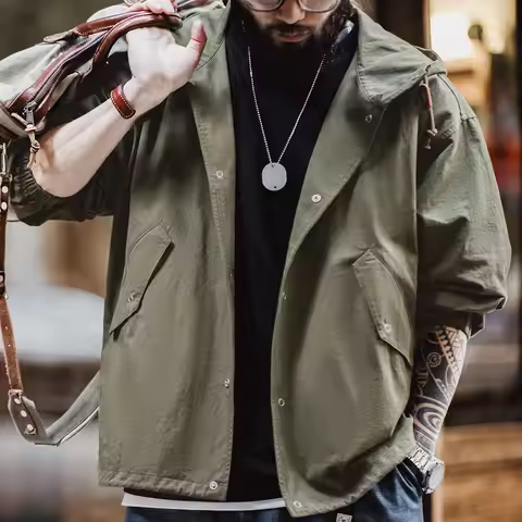 Maden Vintage Green M51 Hooded Jacket Loose Fishtail Short Overcoat Men's Versatile Outwear with Poc