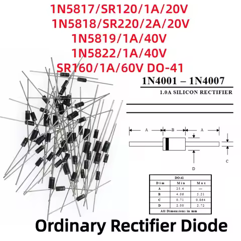 100/200Pcs 1N5817/SR120/1A/20V 1N5818/SR220/2A/20V 1N5819/1A/40V 1N5822/1A/40V SR160/1A/60V DO-41 Re