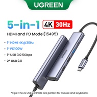 UGREEN ฮับ USB 5 In 1 C 4K HDMI 100W ตัวแปลงแบบหลายพอร์ตสำหรับ Book Pro/airIpad Pro I Iphone 15 Pro/