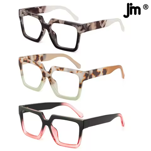 JM Reading Glasses Women for Fashion Square Blue Light Blocking Readers Men Unisex Diopter +1.0 +1.2