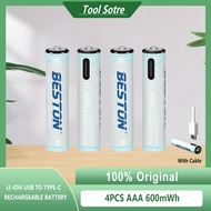 Beston AAA 1.5V Li-ion 600mwh USB to Type C Rechargeable Lithium Battery 3AC-18 with Cable（4pcs）