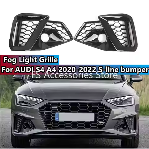 Gloss Black Front Bumper Fog Light Grille Cover For Audi S4 A4 A4L S-Line 2020 2021 2022 8WD807681M 