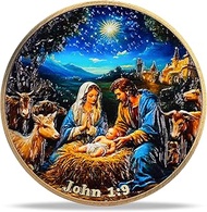 RYUKENLM Jesus Birth True Light Christian Challenge Coin Christmas Nativity Scene Coins John 1:9 Ver