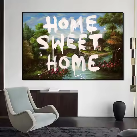 Classic Banksy Artwork “Home Sweet Home” Vintage Poster Street Style Graffitti Canvas Painting Wall 