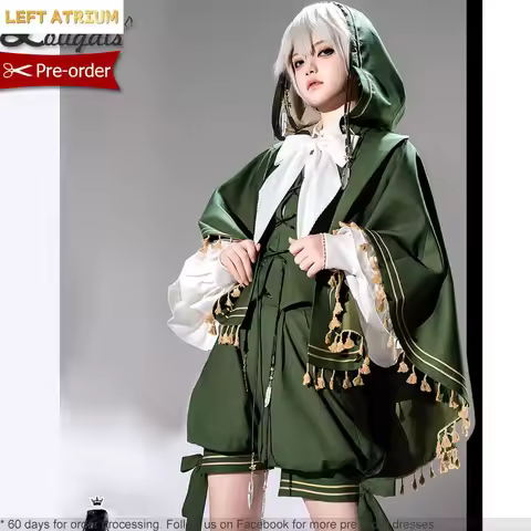 2025 new Retro Vine Green Long Bunny Ear Hooded Vest / Cosplay Bloomer Shorts / Tassel Cape Ouji Lol