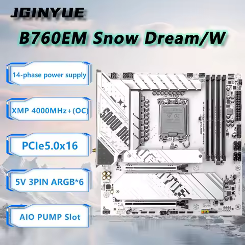 JGINYUE B760EM Snow Dream WiFi-W Motherboard M-ATX LGA1700 For Core 12/13/14th i5/i7 14600K/14700K P