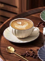 1套陶瓷卡布奇諾杯與碟碟組，Espresso杯子，復古咖啡杯組，適合在聚會、咖啡館、家庭宿舍、辦公室和飲料用具等場合使用