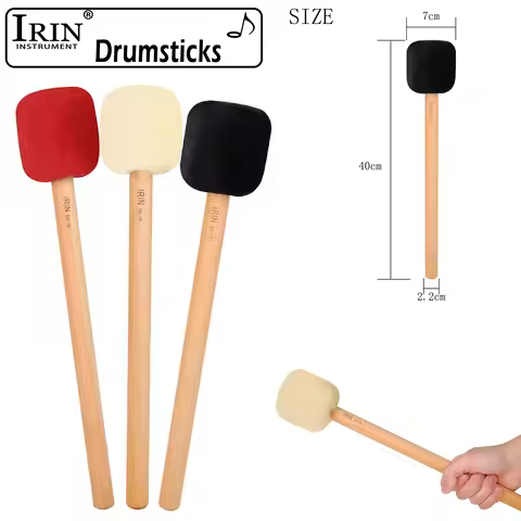 IRIN Drumsticks Bass Drum Mallet Long Fluffy Beech Handle Big Drum Hammer Colourful Hammerhead Percu