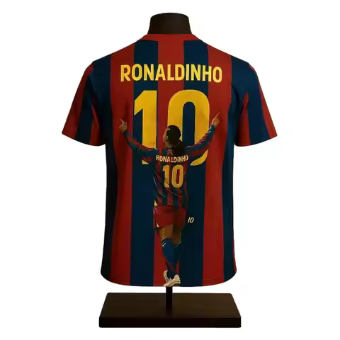 Barca Stripe Ronaldinho Print Football Jersey T-shirt Comfortable Breathable Summer Sports Stylish F